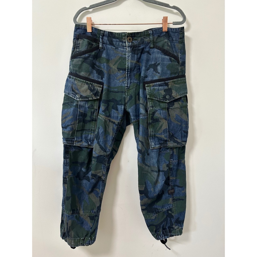 G-Star Raw Rovic Loose 2/3 Blue Green Camo Denim Cargo Pants Mens sz 30